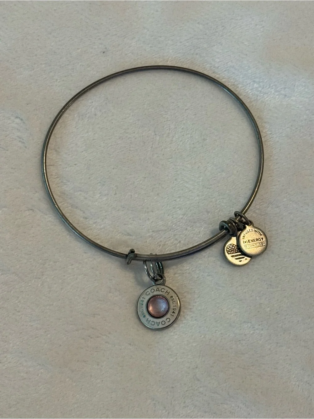 Alex and Ani x COACH Est. 1941 Collaboration Pink Crystal Bangle Bracelet Silver